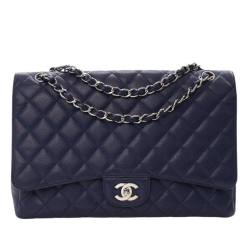 Chanel AB Chanel Blue Navy Caviar Leather Leather Maxi Classic Caviar Single Flap Italy