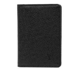 Louis Vuitton AB Louis Vuitton Black Taiga Leather Leather Taiga Card Holder Pocket Organizer France