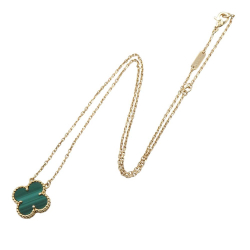 Van Cleef & Arpels AB Van Cleef and Arpels Gold 18K Yellow Gold Metal and Malachite Vintage Alhambra Necklace France
