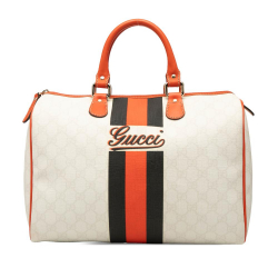 Gucci B Gucci White Off White with Orange Coated Canvas Fabric GG Supreme Joy Web Boston Italy