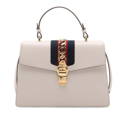 Gucci AB Gucci White Calf Leather Medium Sylvie Top Handle Bag Italy