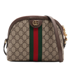 Gucci AB Gucci Brown Beige Coated Canvas Fabric Small GG Supreme Ophidia Dome Crossbody Italy