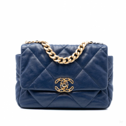Chanel 19 Medium Lambskin Leather Matelassè Flap Handbag Blue