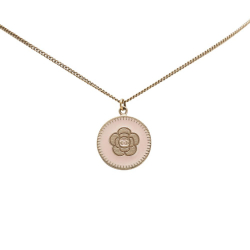 Chanel B Chanel Gold with Pink Gold Plated Metal Enamel Camelia Pendant Necklace Italy