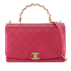 Chanel AB Chanel Pink Dark Pink Lambskin Leather Leather Medium Quilted Lambskin La Parisienne Flap Italy