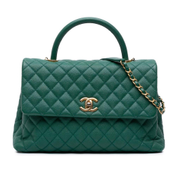 Chanel B Chanel Green Caviar Leather Leather Medium Quilted Caviar Coco Top Handle Bag Italy
