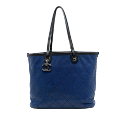 Chanel B Chanel Blue with Black Caviar Leather Leather Quilted Caviar Shopping Fever Tote Italy