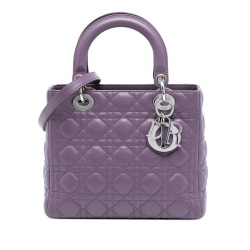 Christian Dior B Dior Purple Lambskin Leather Leather Medium Lambskin Cannage Lady Dior Italy