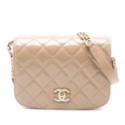 Chanel B Chanel Brown Nude Calf Leather Mini Shiny skin My Sweet CC Flap Italy