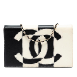 Chanel AB Chanel Black Lambskin Leather Leather CC Lambskin Embroidered Clutch With Chain Italy