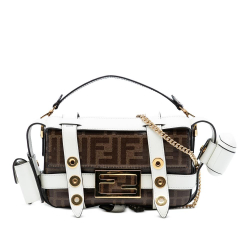 Fendi B Fendi Brown Coated Canvas Fabric Mini Zucca Glazed Cage Baguette Satchel Italy