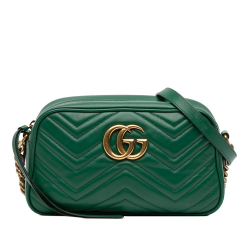 Gucci B Gucci Green Calf Leather Small GG Marmont Matelasse Crossbody Italy