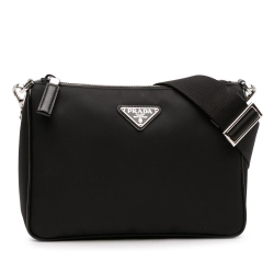 Prada B Prada Black Nylon Fabric Saffiano Trimmed Re Zip Top Crossbody Italy