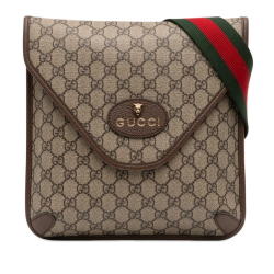 Gucci B Gucci Brown Beige Coated Canvas Fabric Medium GG Supreme Neo Vintage Flap Crossbody Italy