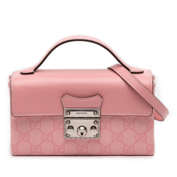 Gucci AB Gucci Pink Coated Canvas Fabric Mini GG Supreme Padlock Satchel Italy