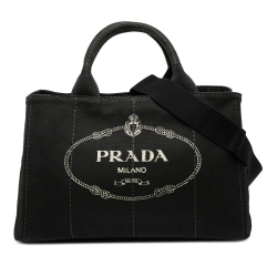 Prada B Prada Black Canvas Fabric Canapa Logo Satchel Italy