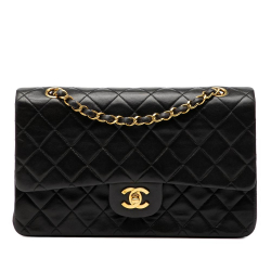 Chanel B Chanel Black Lambskin Leather Leather Medium Classic Lambskin Double Flap France