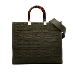 Fendi AB Fendi Green Dark Green Canvas Fabric Medium Zucca Sunshine Shopper Tote Italy