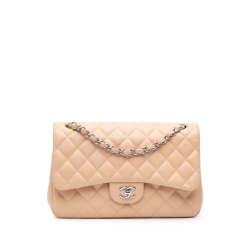 Chanel B Chanel Brown Beige Lambskin Leather Leather Jumbo Classic Lambskin Double Flap Italy