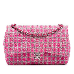 Chanel B Chanel Pink Tweed Fabric Jumbo Classic Double Flap France