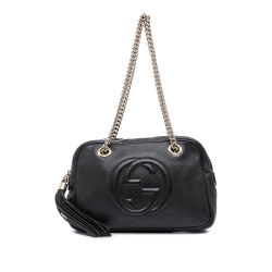 Gucci B Gucci Black Calf Leather Pebbled Soho Chain Zip Shoulder Bag Italy