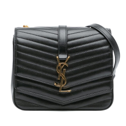 Saint Laurent AB Saint Laurent Black Lambskin Leather Leather Small Chevron Lambskin Monogram Sulpice Bag Italy