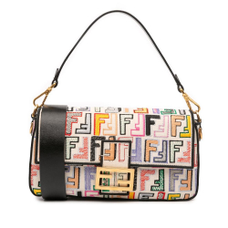 Fendi Brown Chinese Valentines Day Zucca Embroidered Canvas Baguette Satchel Italy