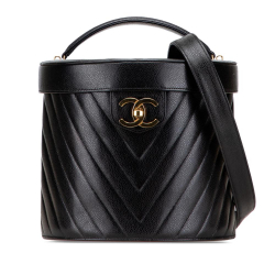 Chanel AB Chanel Black Caviar Leather Leather CC Chevron Caviar Turnlock Vanity Bag France