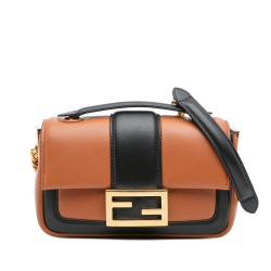 Fendi AB Fendi Brown Nappa Leather Leather Mini Bicolor Nappa Apolo Chain Baguette Shoulder Bag Italy