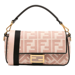 Fendi B Fendi Pink Light Pink Canvas Fabric Zucca Embroidered Baguette Satchel Italy
