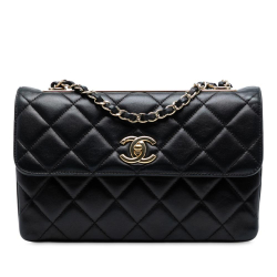 Chanel B Chanel Black Lambskin Leather Leather Medium Quilted Lambskin Trendy CC Flap Italy