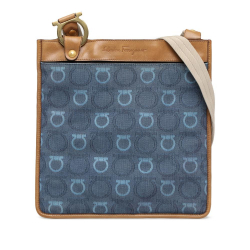 Ferragamo B Ferragamo Blue Canvas Fabric Gancini Crossbody Italy
