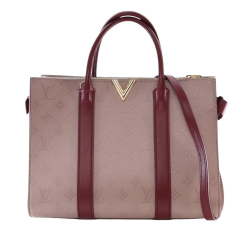 Louis Vuitton AB Louis Vuitton Brown Nude with Red Burgundy Calf Leather Monogram Cuir Plume Very Tote MM France