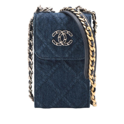 Chanel AB Chanel Blue Denim Fabric 19 Phone Holder with Chain France