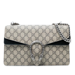 Gucci B Gucci Brown Beige Coated Canvas Fabric Small GG Supreme Dionysus Shoulder Bag Italy