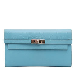 Hermès AB Hermès Blue Light Blue Calf Leather Epsom Kelly Longue Wallet France