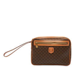 Celine B Celine Brown Coated Canvas Fabric Macadam Clutch Italy