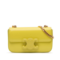 Celine AB Celine Yellow Neon Yellow Calf Leather skin Cuir Triomphe Chain Shoulder Bag Italy