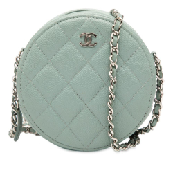 Chanel B Chanel Blue Light Blue Caviar Leather Leather CC Quilted Caviar Round Clutch With Chain Italy