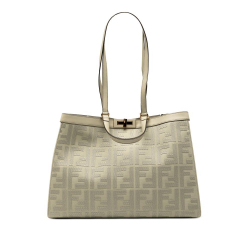 Fendi AB Fendi Green Light Green Canvas Fabric Zucca Embroidered Peekaboo X Tote Italy