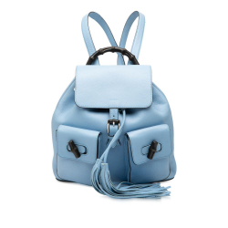 Gucci B Gucci Blue Light Blue Calf Leather Bamboo Tassel Backpack Italy