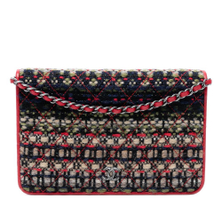 Chanel AB Chanel Red with Multi Tweed Fabric CC Quilted Wallet On Chain Italy