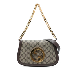 Gucci AB Gucci Brown Beige Coated Canvas Fabric Small GG Supreme Blondie Chain Satchel Italy