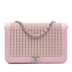 Chanel AB Chanel Pink Light Pink Calf Leather skin Crystal Studded Boy Wallet on Chain Italy