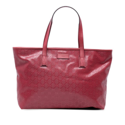 Gucci B Gucci Red Coated Canvas Fabric Medium GG Imprime Tote Italy