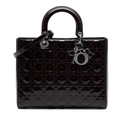 Christian Dior B Dior Purple Plum Patent Leather Leather Large Patent Cannage Lady Dior Italy