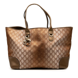 Gucci B Gucci Brown Bronze Canvas Fabric GG Lurex Heart Bit Tote Italy
