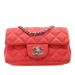 Chanel AB Chanel Red Caviar Leather Leather Extra Mini Rectangular Classic Caviar Single Flap Italy