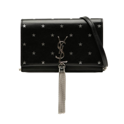 Saint Laurent Black Calf Leather skin Star Print Classic Monogram Kate Tassel Wallet on Chain Italy