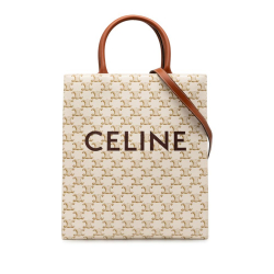Celine AB Celine White Ivory Coated Canvas Fabric Small Triomphe Vertical Cabas Satchel Italy